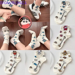 SHANRONG1蠟筆小新腳踝襪子,狗星卡通戶外運動中筒襪,Ins樣式日式風格透氣蠟筆小新短襪
