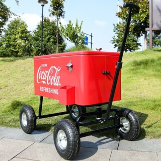 可口可樂戶外保溫箱露營車用家用小冰箱營地冰桶保溫箱拉桿推