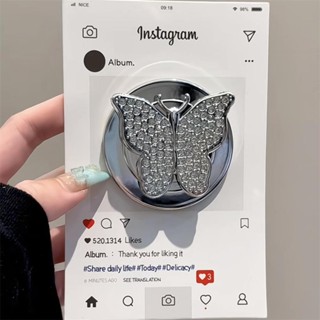 INS 豪華可愛銀蝴蝶可折疊磁性 Griptok 支架手機指環支架支架適用於 iPhone 16 女孩支架