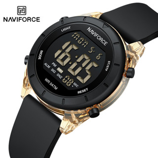 Naviforce NF7108 品牌女士手錶 LCD 數字商務 5ATM 防水時鐘矽膠錶帶電子手錶