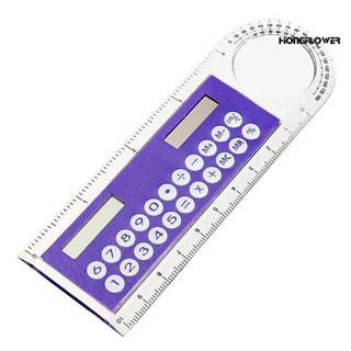 Hongflower-mini 太陽能透明尺計算器帶放大鏡學生學習用品