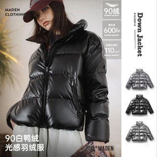 馬登90白鴨絨光感亮面羽絨服短版立領保暖麵包服蓄熱加厚外套冬女