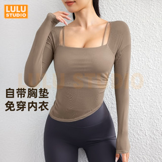 LULU【長袖瑜伽服】網紗半透 固定胸墊 韓國瑜伽服 皮拉提斯服 運動上衣運動服胸墊上衣瑜珈服長袖排舞服運動長袖女登山服