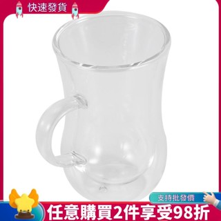 80ml歐式雙層咖啡杯耐熱雙層玻璃卡布奇諾杯牛奶杯果汁杯新款咖啡廳辦公室帶把手