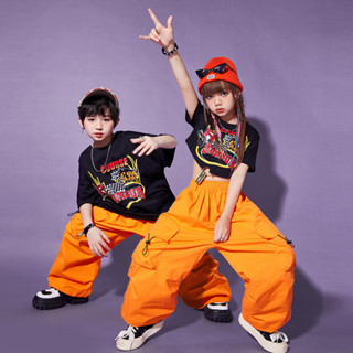 潮酷服裝走秀潮裝 hiphop 兒童街舞錶演服[S423]街舞兒童潮服女童爵士舞服裝男童嘻哈錶演服套裝帥氣炸街演出服夏