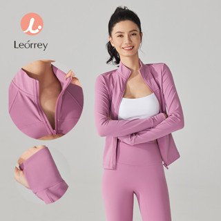 Leorrey-抓絨保暖運動外套瑜伽跑步健身上衣加厚修身拉鏈