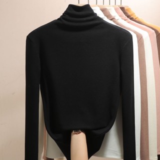 愛依依 上衣 長袖T卹 發熱衣保暖 S-2XL 新款德絨高領洋氣加絨加厚黑色長袖t卹-1251.
