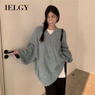 IELGY V領寬鬆慵懶風保暖針織毛衣女