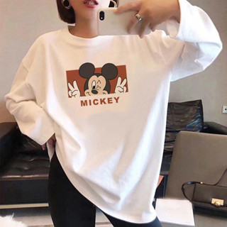 愛依依 上衣 長袖T卹 印花上衣學院風 中大碼 M-3XL新款洋氣減齡寬鬆圓領中長款純棉體卹上衣-1399.