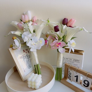 【手捧花】✨新品 臺灣熱銷 免運✨韓式婚禮結婚手感鬱金香馬蹄蓮模擬花束 婚紗攝影拍照新娘手捧花