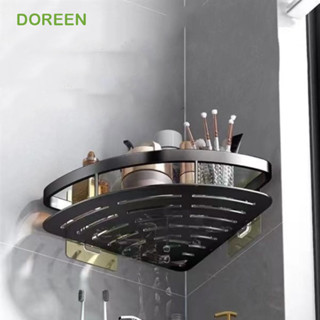 DOREEN 浴室收納架粘貼架三角形淋浴角置物架多功能空間鋁製防水免打孔浴室玻璃置物架