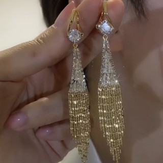 一簾幽夢華麗璀璨時尚精緻百搭大氣高檔耳扣麥繐流蘇耳環鏈條耳飾