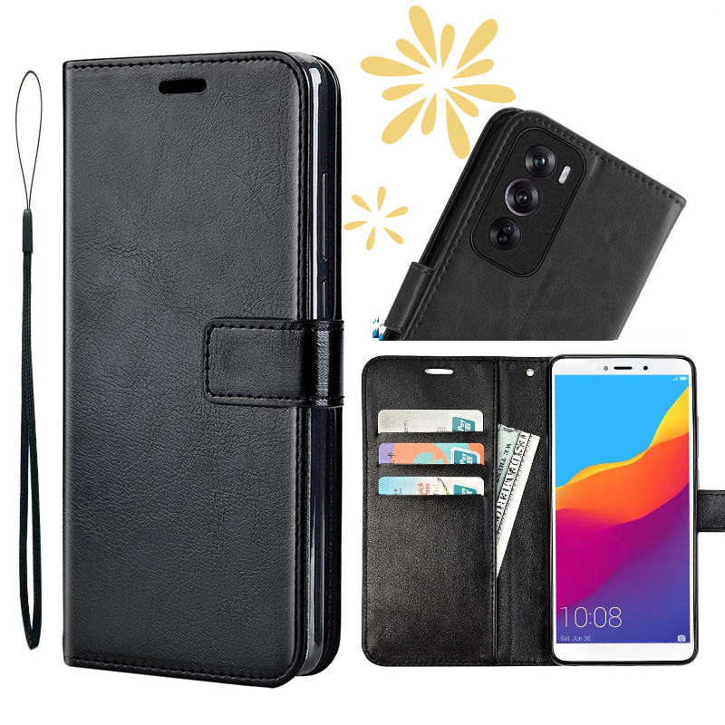 OPPO RENO12 PJV110 RENO 12 PJV110 外殼商務皮革可折疊搭扣包帶繩錢包和手機殼