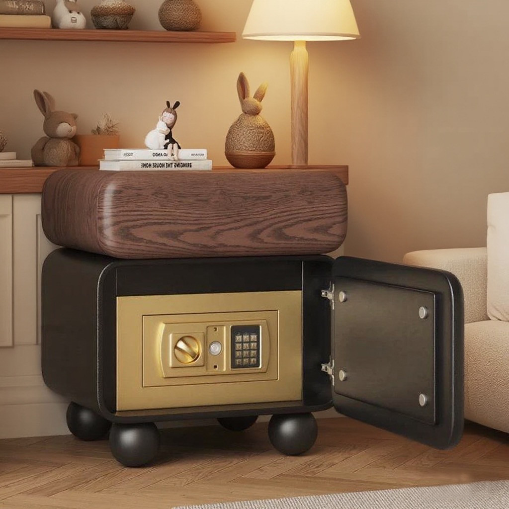 【免運 整裝發貨】實木 智能 保險箱床頭櫃 簡約現代 床邊櫃 家用 臥室床邊櫃 保險箱 床邊櫃