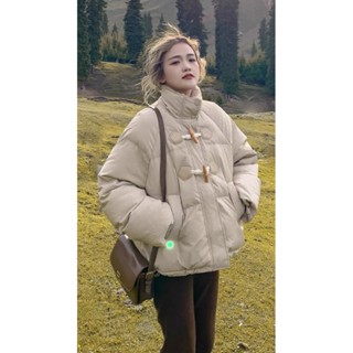 【HOT 本舖】 牛角扣麵包服女2024冬季加厚保暖羽絨棉服短款寬鬆版棉襖棉衣外套
