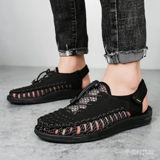 Size38-47手工編織涼鞋男沙灘鞋燕窩鞋大碼多色涼鞋情侶運動涼鞋時尚水陸兩用沙灘鞋海邊水