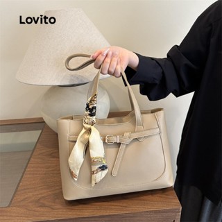 Lovito 休閒素色圍巾裝飾大容量皮帶扣設計通勤上課單肩托特包女式 LFA75236