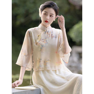 繡花漢服女 原住民服飾 初色 服飾 新中式禪意茶服民國改良漢服套裝唐裝女裝中國風旗袍上衣女款夏季