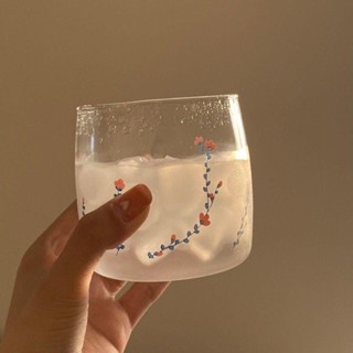 🚀臺灣出貨🚀【熱銷】夏季ins風小碎花玻璃杯小眾復古花朵果汁飲料玻璃杯透明水杯家用