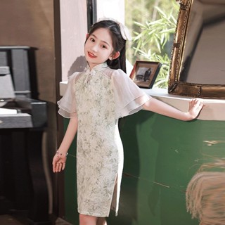 女童洋裝 兒童洋裝 女童連身裙 女童改良旗袍洋裝夏季中國風兒童中式唐裝薄款古箏表演服薄裙子