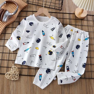 糖寶BABY品質童裝 【1.6萬人收藏】兒童夏季純棉薄款家居服女童長袖睡衣空調服男寶寶透氣嬰兒衣服