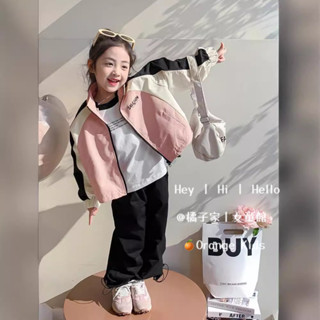 Orange Kids🍊女童外套 臺灣出貨 春秋款2024新款洋氣女孩春裝短款上衣兒童衝鋒衣拼色夾克