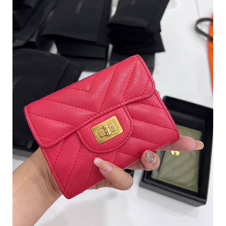 chanel 香奈兒 桃紅 短夾 信用卡卡夾 卡夾 卡包 皮夾 零錢包