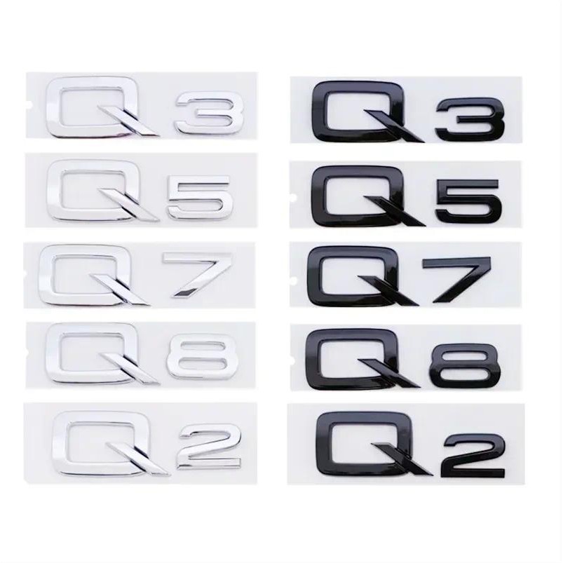 3d ABS 字母鉻黑色汽車後備箱行李箱標誌貼紙適用於奧迪 Q2 Q3 Q5 Q7 Q8 汽車造型配件