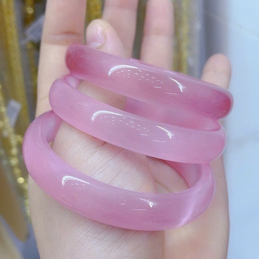 粉色貓眼石手鐲，女士手鐲，漂亮飾品