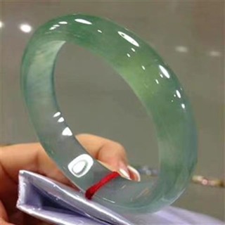 【現貨】【帶證書】緬甸天然冰種油青翡翠手鐲淡綠飄花翡翠玉手鐲女送女友