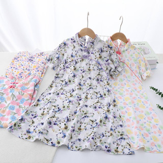 女童洋裝洋氣古風漢服旗袍公主裙裝兒童女孩碎花綿綢裙子20250420RR