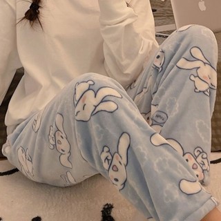 秋冬季珊瑚絨睡衣女冬加厚刷毛睡褲卡通法蘭絨韓版大尺碼保暖家居褲 M-3XL 珊瑚絨睡褲 大尺碼 保暖
