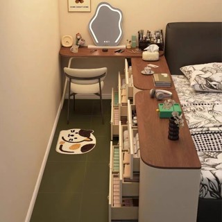 限時免運【茶几 邊桌】小紅書衕款實木烤漆梳妝臺收納櫃一體複古家用臥室衚桃木化妝臺easonchen024