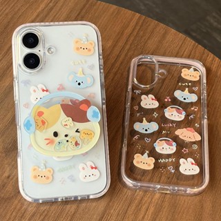 適用於 iPhone 16 Pro Max 14 15 13P 卡通貓熊考拉狗圖案透明軟 TPU 保護殼帶創意流沙棒支架