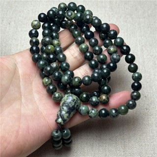 天然藥王石108顆項鍊藏玉珠鏈男玉石圓珠手鍊蛇紋掛鏈精品顏色隨機出貨