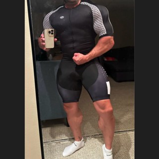 [現貨特惠]騎行服 運動服 短袖連體衣 連體衝浪夏季騎行服鐵三比賽服 輪滑連體衣男款直排輪