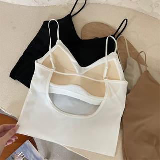 【HOT 本舖】 價~夏季外穿露背大U美背吊帶背心冰絲固定乳膠杯裹胸上衣