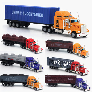【1:65合金】美式超長運輸車模型 擎天柱大卡車 合金貨櫃車/平板車/油罐車 6款可選 兒童玩具車模