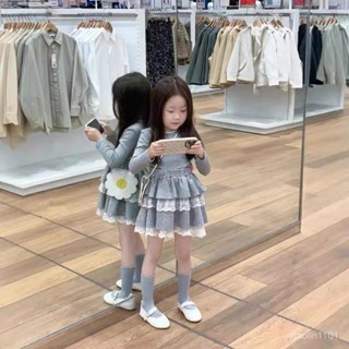 秋季2024女童公主套裝花邊T恤新款上衣蕾絲蛋糕半身裙兩件套