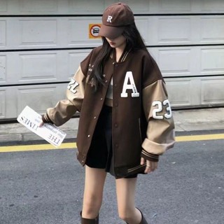 美式潮牌外套女ins潮冬季學生學院風寬鬆外穿高街加絨加厚棒球服