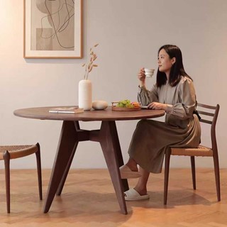 簡約小桌 便捷小桌 小茶几 洽談桌北歐圓形白蠟木紅橡木黑胡桃木餐桌實木圓桌簡約復古飯咖啡洽談桌