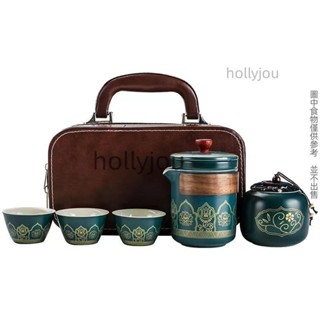 【熱銷】陶瓷攜帶式旅行茶具 一壺三杯 茶具 泡茶器 泡茶組 公道杯 快客杯 茶壺 戶外露營泡茶茶具【hollyjou】