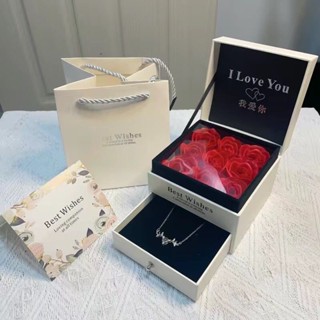 【現貨】玫瑰花禮盒時尚創意雙抽屜項鍊首飾盒七夕情人節禮物盒玫瑰盒