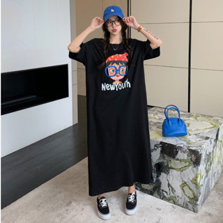睡裙女 大尺碼 韓版ins風睡衣 oversize 短袖寬鬆中長款可外穿連身長裙 女版居家睡衣裙