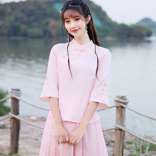 原住民服飾 初色 服飾 繡花漢服女 民國風女裝漢服禪意茶藝服裝復古棉麻改良旗袍上衣中國風唐裝套裝