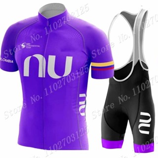 Big SALE NU Colombia Team 騎行服套裝夏季男士短袖紫色服裝公路自行車襯衫套裝自行車背帶褲短褲山地