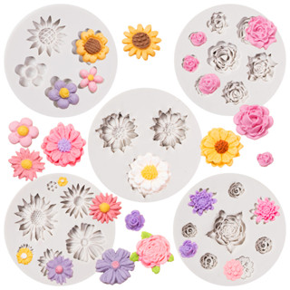 KALAIEN 5圖案花矽膠軟糖模具玫瑰，嚮日葵，小花矽膠模具口香糖膏，Sugarcraft DIY蛋糕裝飾紙杯蛋糕禮花