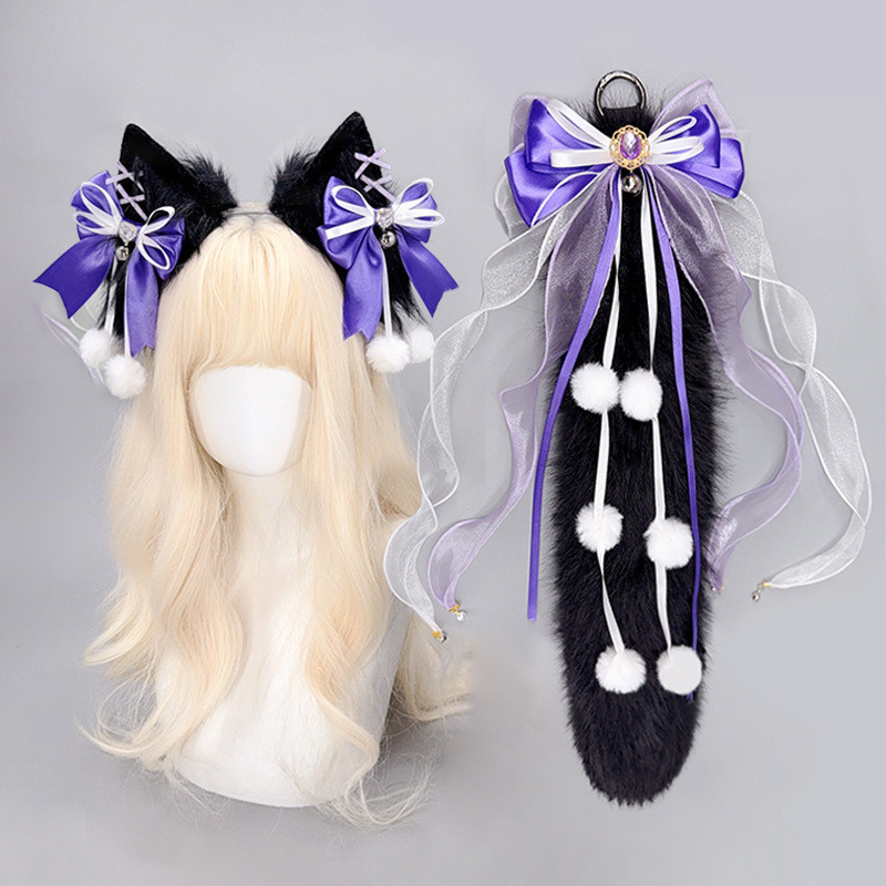 Lolita狼耳髮箍毛絨尾巴古風尾巴cos手作獸耳狼耳尾巴套裝