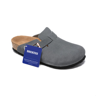 BIRKENSTOCK 【原創】勃肯波士頓男/女經典軟木鞋頭深灰色麂皮防毛皮拖鞋涼鞋 34-46。