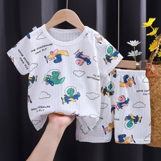 糖寶BABY品質童裝 【8431人收藏】兒童純棉短袖t恤套裝寶寶夏季輕薄透氣空調服男童女童睡衣家居服